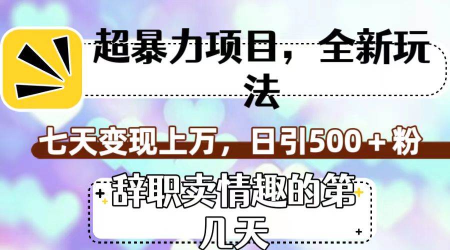 超暴利项目，全新玩法（辞职卖情趣的第几天），七天变现上万，日引500+粉阿朗网创吧-网创项目资源站-副业项目-创业项目-搞钱项目阿朗网创吧