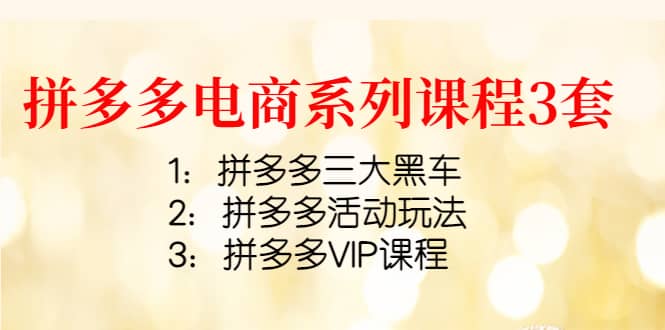 拼多多电商系列课程3套：拼多多三大黑车+拼多多活动玩法+拼多多VIP课程阿朗网创吧-网创项目资源站-副业项目-创业项目-搞钱项目阿朗网创吧