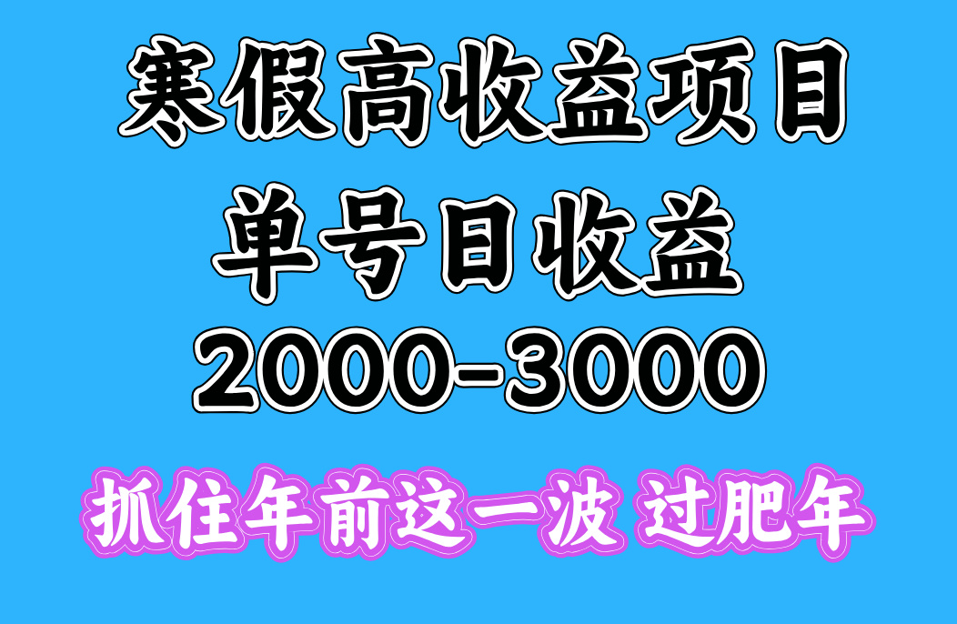 寒假期间一天收益2000-3000+，抓住年前这一波阿朗网创吧-网创项目资源站-副业项目-创业项目-搞钱项目阿朗网创吧