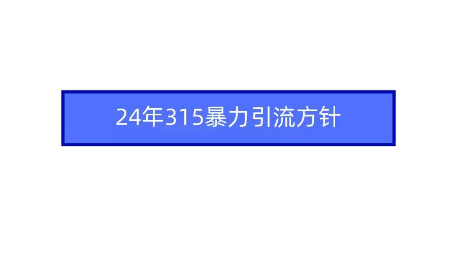 2024年315暴力引流方针阿朗网创吧-网创项目资源站-副业项目-创业项目-搞钱项目阿朗网创吧