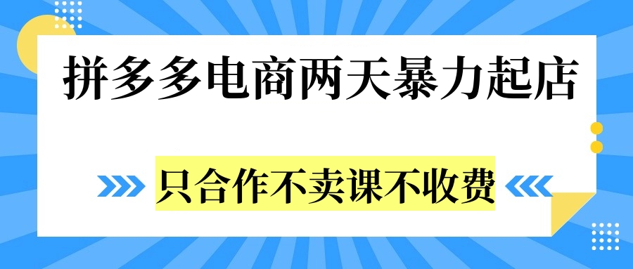 拼多多两天暴力起店，只合作不卖课不收费网创吧-网创项目资源站-副业项目-创业项目-搞钱项目阿朗网创吧