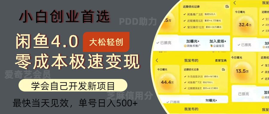 闲鱼0成本极速变现项目，多种变现方式，单号日入500+最新玩法网创吧-网创项目资源站-副业项目-创业项目-搞钱项目阿朗网创吧
