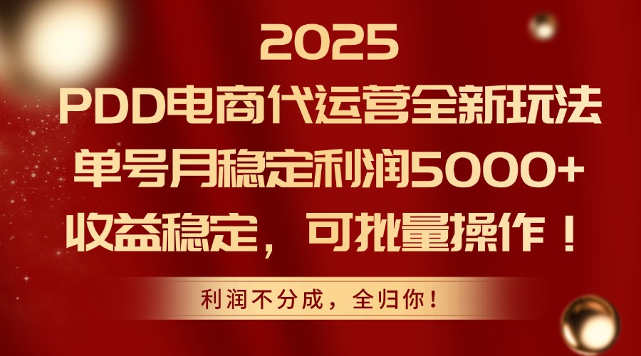 2025 PDD电商代运营全新玩法，单号月稳定利润5000+，收益稳定，可批量操作！阿朗网创吧-网创项目资源站-副业项目-创业项目-搞钱项目阿朗网创吧