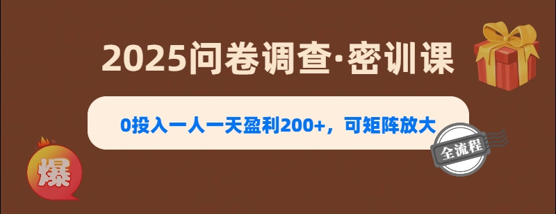 2025《问卷调查》0投入一人一天盈利200+，可矩阵放大阿朗网创吧-网创项目资源站-副业项目-创业项目-搞钱项目阿朗网创吧
