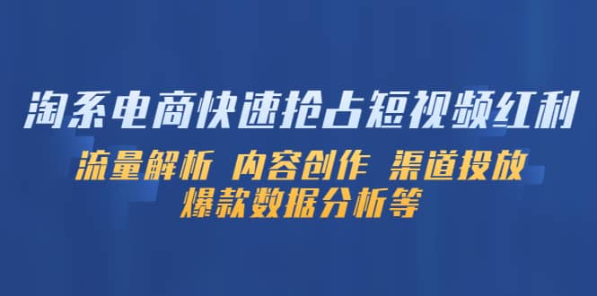 淘系电商快速抢占短视频红利：流量解析 内容创作 渠道投放 爆款数据分析等阿朗网创吧-网创项目资源站-副业项目-创业项目-搞钱项目阿朗网创吧