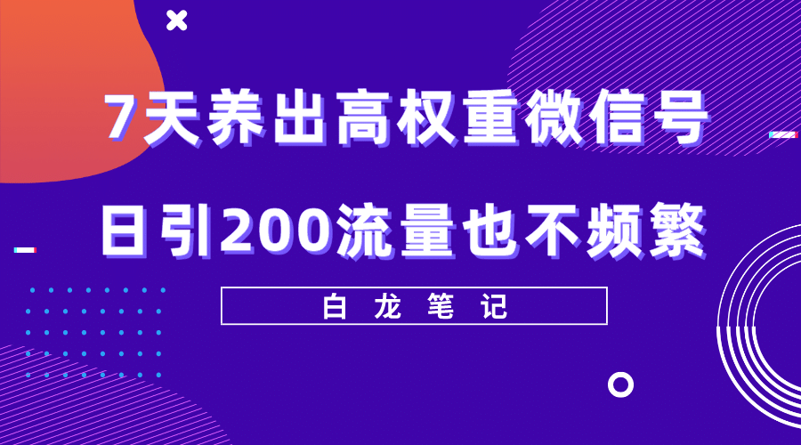 7天养出高权重微信号，日引200流量也不频繁，方法价值3680元阿朗网创吧-网创项目资源站-副业项目-创业项目-搞钱项目阿朗网创吧