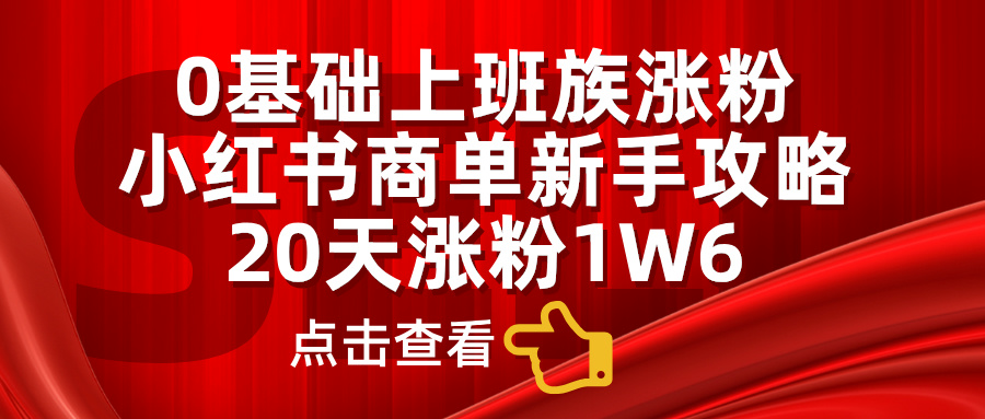 0基础上班族涨粉，小红书商单新手攻略，20天涨粉1.6w阿朗网创吧-网创项目资源站-副业项目-创业项目-搞钱项目阿朗网创吧