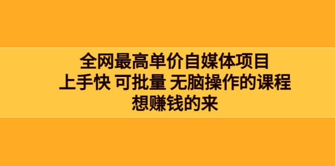 全网最单高价自媒体项目：上手快 可批量 无脑操作的课程，想赚钱的来阿朗网创吧-网创项目资源站-副业项目-创业项目-搞钱项目阿朗网创吧