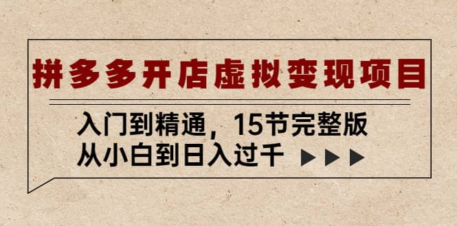 拼多多开店虚拟变现项目：入门到精通（15节完整版）阿朗网创吧-网创项目资源站-副业项目-创业项目-搞钱项目阿朗网创吧