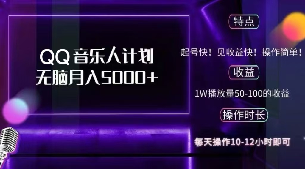 2024 QQ音乐人计划，轻松月入5000+，纯无脑操作，可批量放大操作阿朗网创吧-网创项目资源站-副业项目-创业项目-搞钱项目阿朗网创吧