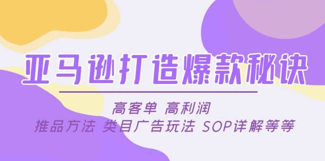 亚马逊打造爆款秘诀：高客单 高利润 推品方法 类目广告玩法 SOP详解等等阿朗网创吧-网创项目资源站-副业项目-创业项目-搞钱项目阿朗网创吧