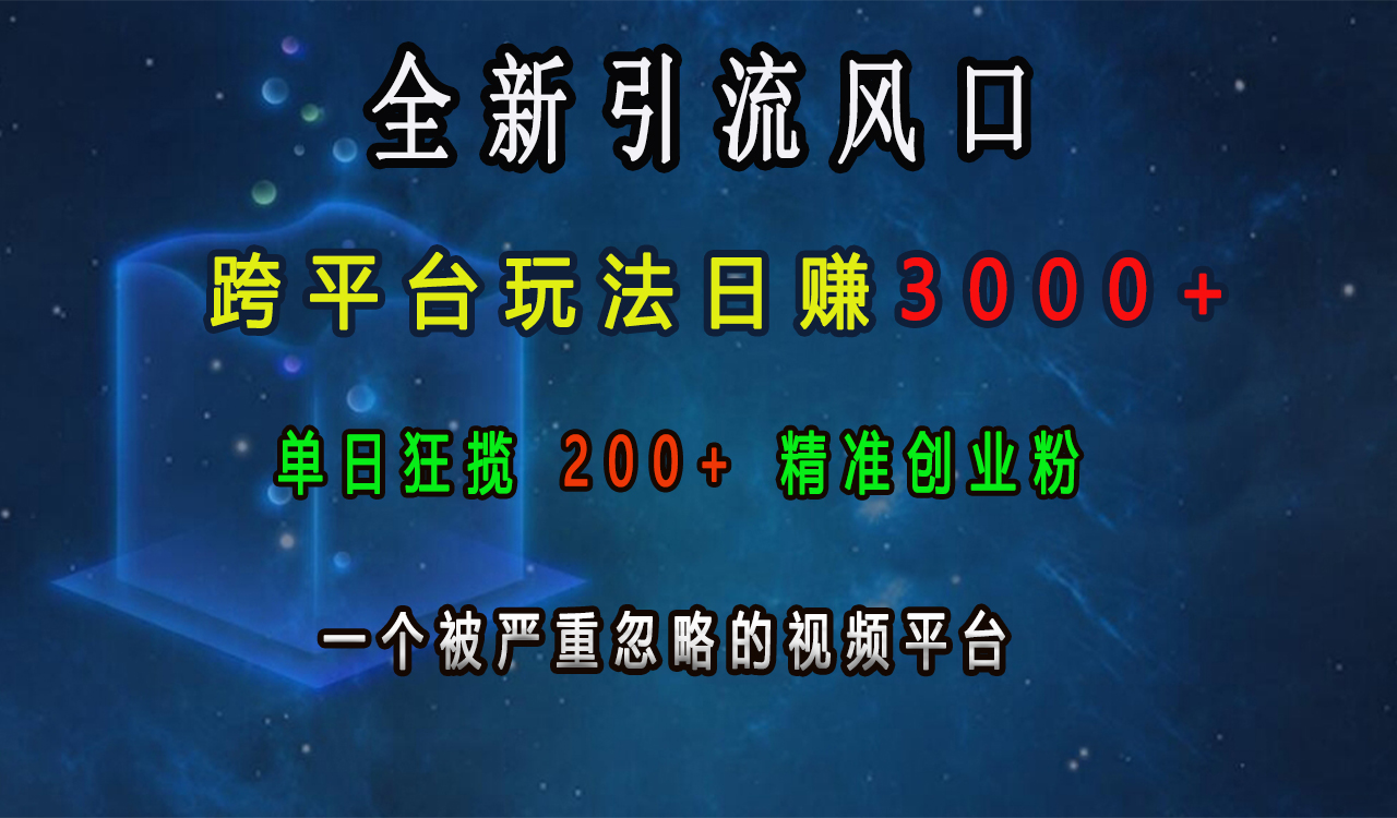 全新引流风口，跨平台玩法日赚3000+，单日狂揽200+精准创业粉，一个被严重忽略的视频平台阿朗网创吧-网创项目资源站-副业项目-创业项目-搞钱项目阿朗网创吧