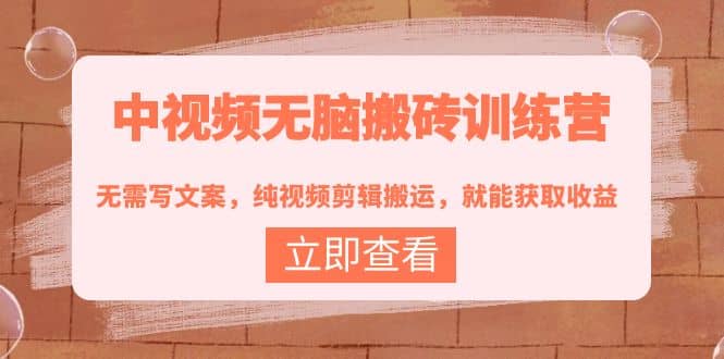 中视频无脑搬砖训练营：无需写文案，纯视频剪辑搬运，就能获取收益阿朗网创吧-网创项目资源站-副业项目-创业项目-搞钱项目阿朗网创吧