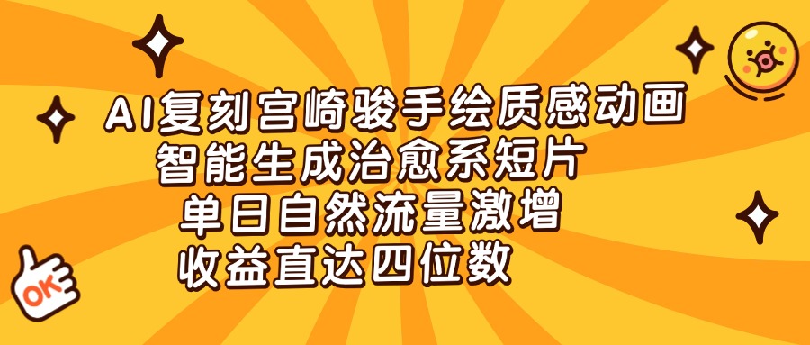 AI复刻宫崎骏手绘质感动画，智能生成治愈系短片，单日自然流量激增，收益直达四位数阿朗网创吧-网创项目资源站-副业项目-创业项目-搞钱项目阿朗网创吧