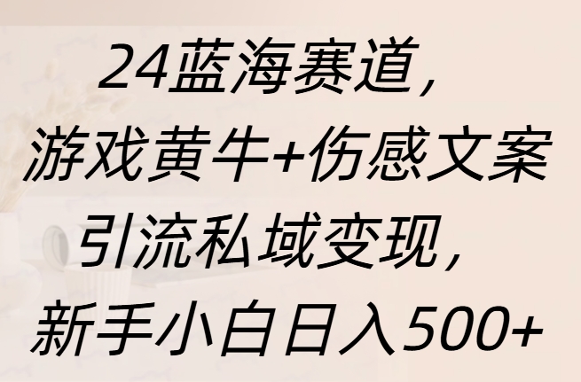 24蓝海赛道，游戏黄牛+伤感文案引流私域变现，新手日入500+阿朗网创吧-网创项目资源站-副业项目-创业项目-搞钱项目阿朗网创吧