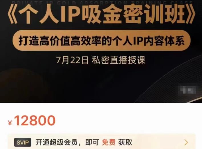 个人IP吸金密训班，打造高价值高效率的个人IP内容体系（价值12800元）阿朗网创吧-网创项目资源站-副业项目-创业项目-搞钱项目阿朗网创吧
