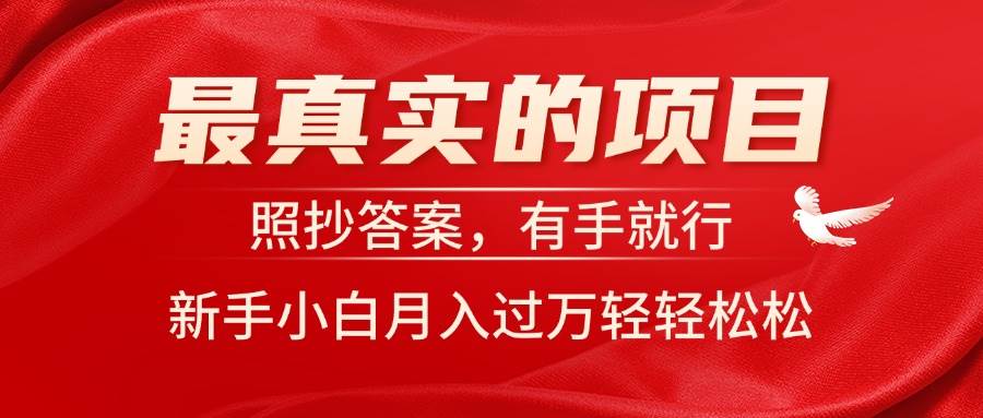 最真实的项目，照抄答案，有手就行，新手小白月入过万轻轻松松阿朗网创吧-网创项目资源站-副业项目-创业项目-搞钱项目阿朗网创吧