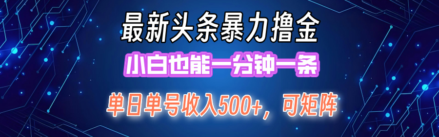 最新头条撸金，小白也能一分钟一条阿朗网创吧-网创项目资源站-副业项目-创业项目-搞钱项目阿朗网创吧