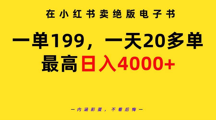 在小红书卖绝版电子书，一单199 一天最多搞20多单，最高日入4000+教程+资料阿朗网创吧-网创项目资源站-副业项目-创业项目-搞钱项目阿朗网创吧