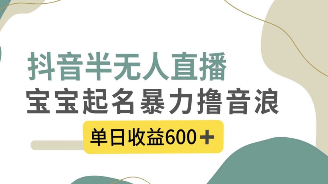 抖音半无人直播，宝宝起名，暴力撸音浪，单日收益600+阿朗网创吧-网创项目资源站-副业项目-创业项目-搞钱项目阿朗网创吧