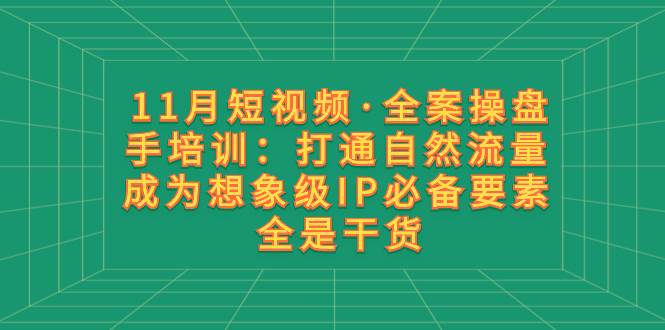11月短视频·全案操盘手培训：打通自然流量 成为想象级IP必备要素 全是干货阿朗网创吧-网创项目资源站-副业项目-创业项目-搞钱项目阿朗网创吧