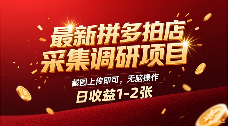 最新拼多多拍店采集调研项目,截图上传即可,无脑操作,日收益1-2张阿朗网创吧-网创项目资源站-副业项目-创业项目-搞钱项目阿朗网创吧
