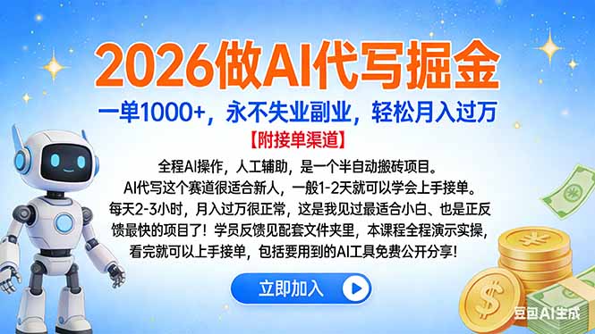 2026做AI代写掘金，一单1000+，永不失业副业，轻松月入过万阿朗网创吧-网创项目资源站-副业项目-创业项目-搞钱项目阿朗网创吧