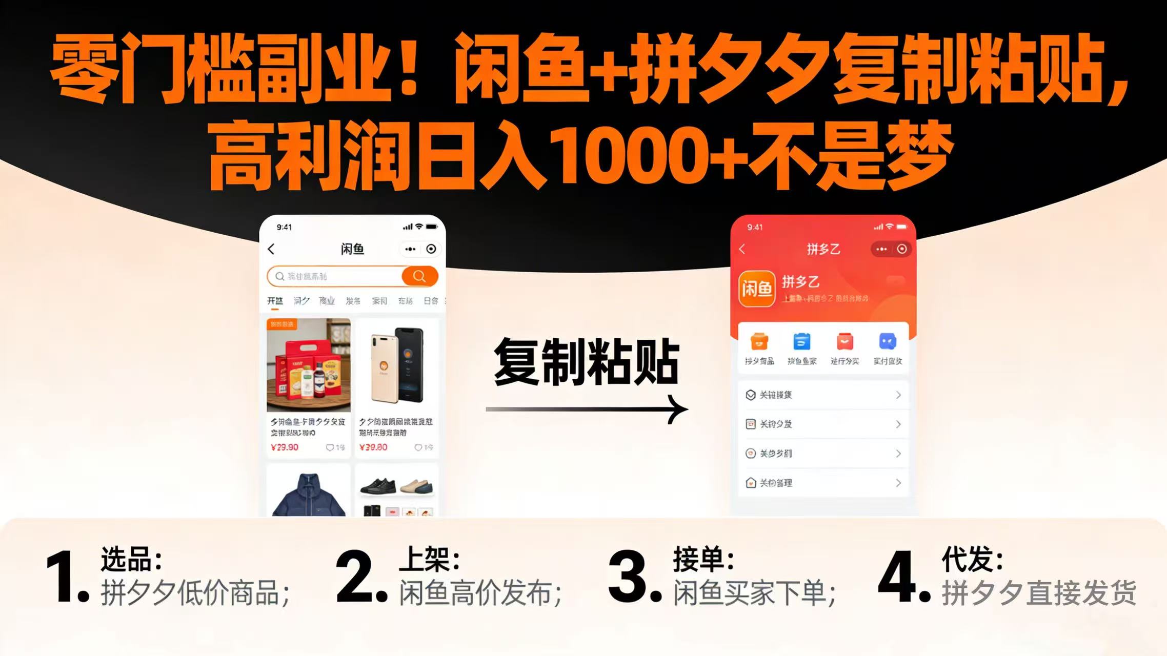 零门槛副业！闲鱼 + 拼夕夕复制粘贴，高利润日入 1000 + 不是梦阿朗网创吧-网创项目资源站-副业项目-创业项目-搞钱项目阿朗网创吧